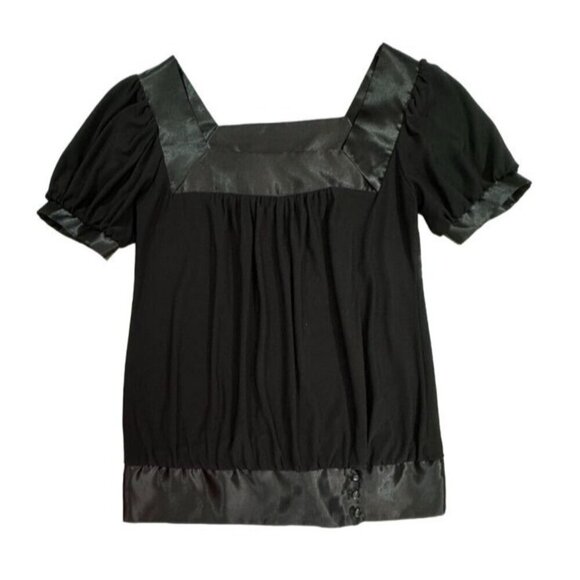 Creative Design Works Black Blouse W/‎ Satin Trim & Buttons Women Small Dressy - Picture 1 of 11